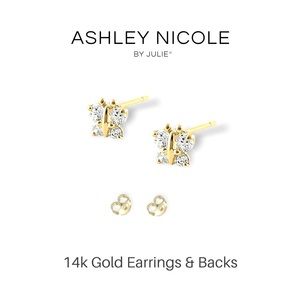14K Solid Gold Butterfly Earrings